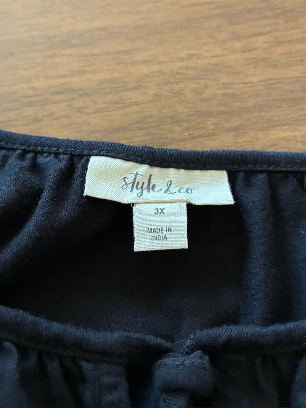 Style & Co Women's Tunic Blouse 3X Black Keyhole Tie Puff Sleeve Cotton Blend